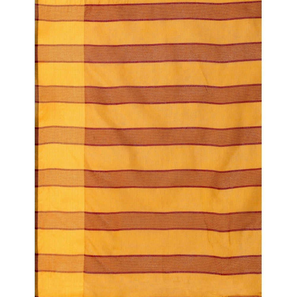 Mustard cotton silk striped saree with unstitched blouse, vibrant women's traditional wear accessory