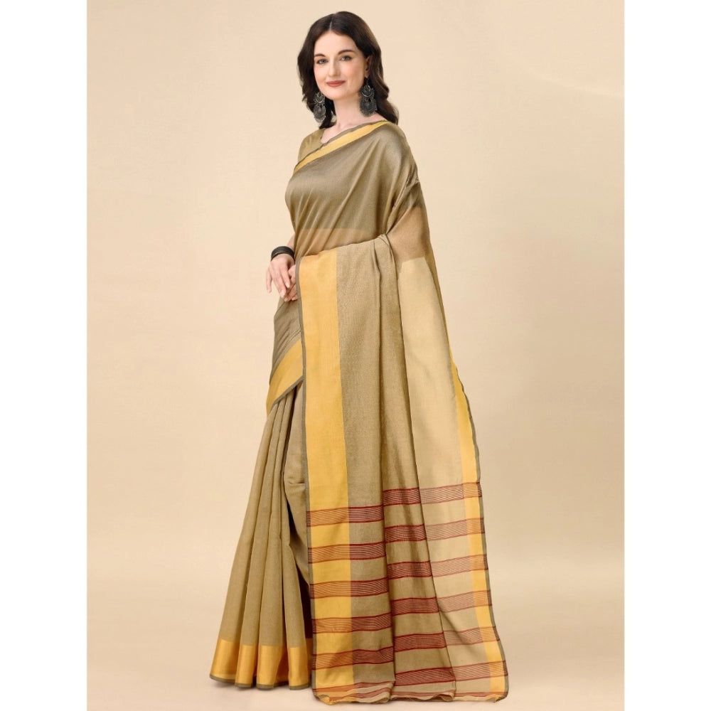 Cotton silk striped saree with unstitched blouse (5.5mtr, cream) - vibrant, traditional Indian fashion accessory for women