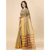 Cotton silk striped saree with unstitched blouse (5.5mtr, cream) - vibrant, traditional Indian fashion accessory for women