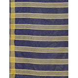 Women's Cotton Silk Striped Saree With Unstitched Blouse 5.5Mtr (Dark Blue)