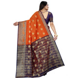 Women's Silk Blend Woven Saree With Unstitched Blouse 5.5Mtr (Purple-Orange)