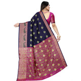 Women's Silk Blend Woven Saree With Unstitched Blouse 5.5Mtr (Dark Blue-Pink)