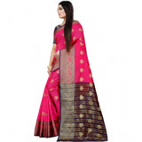 Purple-pink silk blend woven saree with unstitched blouse, vibrant Indian attire for women