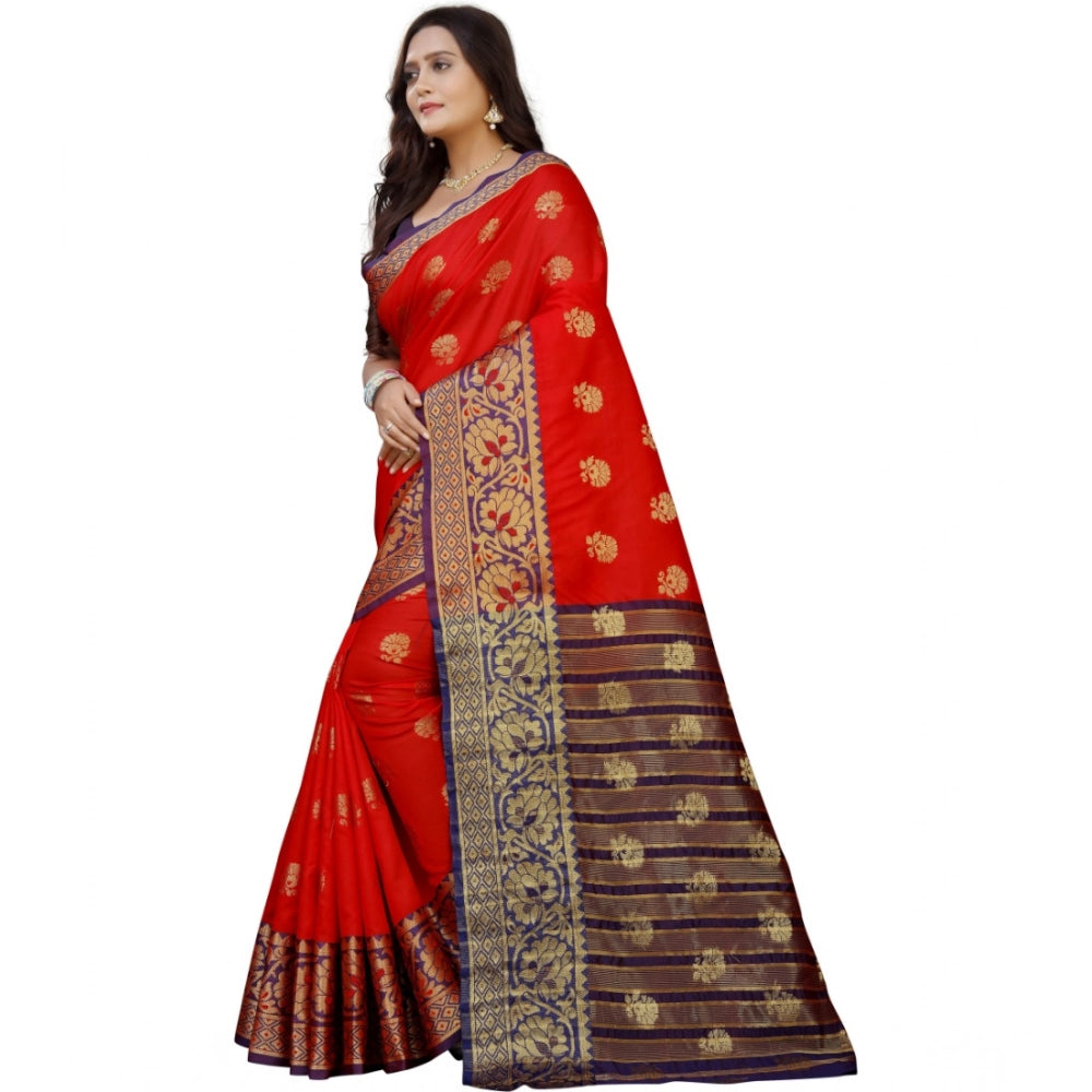 Purple-red silk blend woven saree with unstitched blouse, vibrant Indian women's fashion accessory