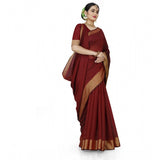Maroon cotton silk self-design saree with unstitched blouse, vibrant traditional Indian women's wear