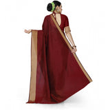 Maroon cotton silk self-design saree with unstitched blouse, vibrant traditional Indian women's wear