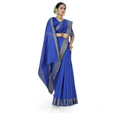 Women's Cotton Silk Self Design Saree With Unstitched Blouse 5.5Mtr (Blue)