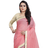 Women's Cotton Silk Checkered Saree With Unstitched Blouse 5.5Mtr (Pink)