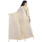 Women's Cotton Silk Checkered Saree With Unstitched Blouse 5.5Mtr (Cream)