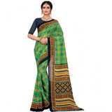 Light green georgette floral print saree with unstitched blouse, vibrant and elegant