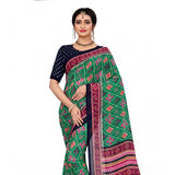 Green Georgette floral print saree with unstitched blouse (5.5mtr) - vibrant floral detailing on traditional Indian wear