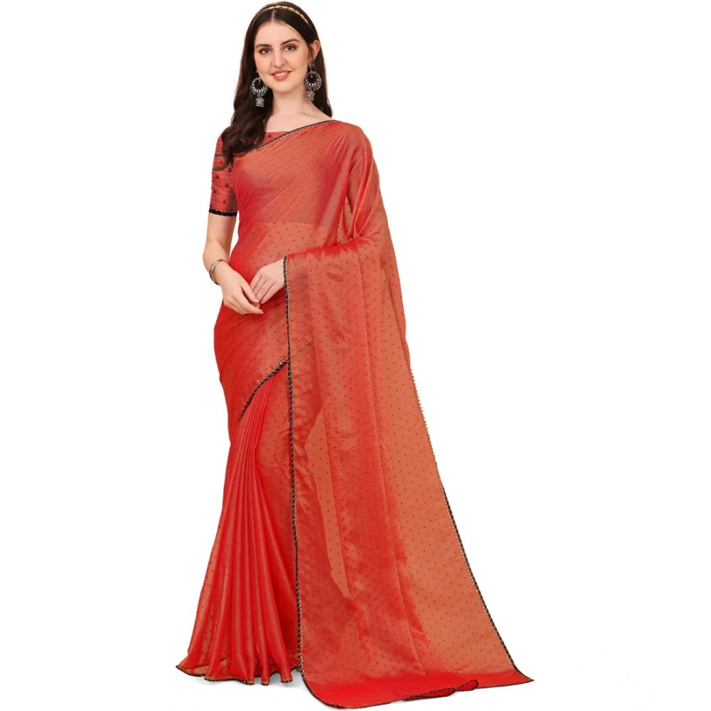 Red silk blend embellished saree with unstitched blouse (5.5mtr) - intricate detailing on traditional Indian attire