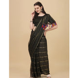 Women's Silk Blend Checkered Saree With Unstitched Blouse 5.5Mtr (Black)