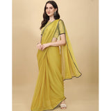 Mustard silk blend embellished saree with unstitched blouse, intricate details showcased on a mannequin