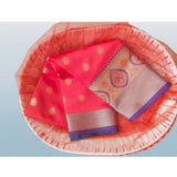 Red silk blend woven saree with unstitched blouse, 5.5mtr length