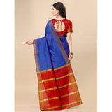 Blue cotton silk checkered saree with unstitched blouse, vibrant traditional Indian wear for women