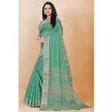 Women's Silk Blend Woven Saree With Unstitched Blouse 5.5Mtr (Dark Green)