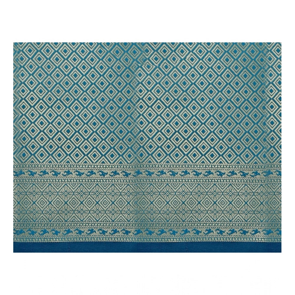 Blue jacquard woven saree with unstitched blouse, 5.5mtr length