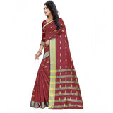 Red silk blend woven saree with unstitched blouse, luxurious Indian women's traditional wear