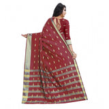 Red silk blend woven saree with unstitched blouse, vibrant traditional Indian attire for women