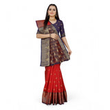Red jacquard woven saree with unstitched blouse, 5.5mtr length