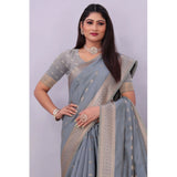 Women's Silk Blend Woven Saree With Unstitched Blouse 5.5Mtr (Grey)