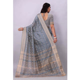 Women's Silk Blend Woven Saree With Unstitched Blouse 5.5Mtr (Grey)