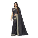 Grey cotton blend solid saree with unstitched blouse (5.5mtr) - traditional Indian women's wear accessory
