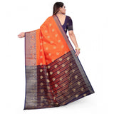 Orange silk blend woven saree with unstitched blouse, vibrant and luxurious Indian wear