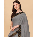 Silver chiffon self-design saree with unstitched blouse (5.5mtr)