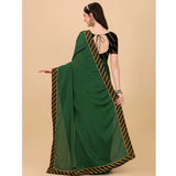 Green chiffon self-design saree with unstitched blouse, vibrant and elegant Indian women's fashion accessory