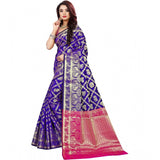 Blue jacquard woven saree with unstitched blouse, 5.5mtr for traditional Indian wear