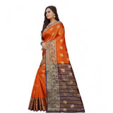 Gold-Orange silk blend woven saree with unstitched blouse, vibrant traditional Indian women's attire (5.5Mtr)