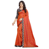 Women's Cotton Silk Checkered Saree With Unstitched Blouse 5.5Mtr (Orange)