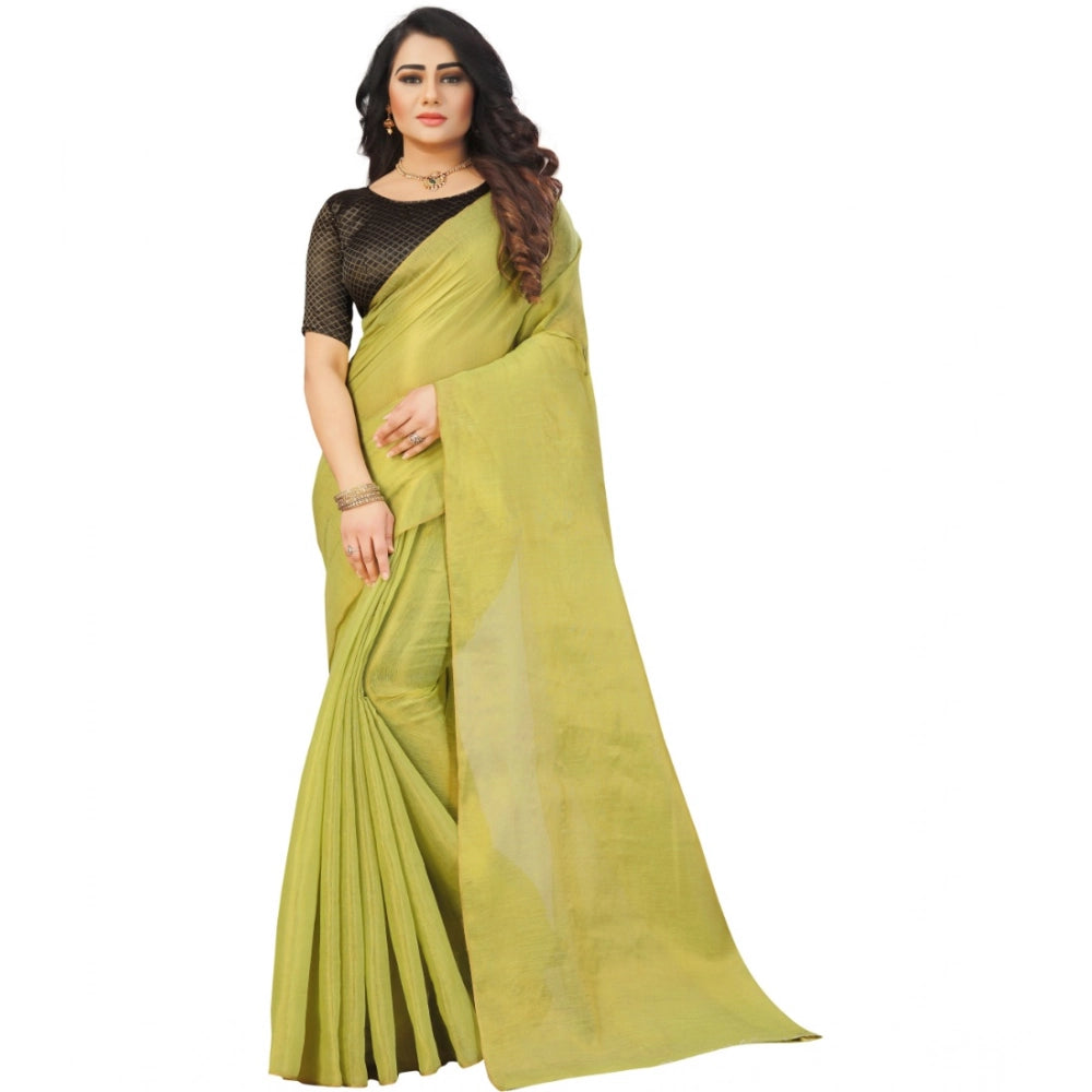 Light Green cotton silk self-design saree with unstitched blouse, intricate floral patterns on display