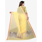 Women's Silk Blend Striped Saree With Unstitched Blouse 5.5Mtr (Yellow)