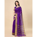 Multi-colored cotton silk striped saree with unstitched blouse, 5.5mtr length on clothing rack