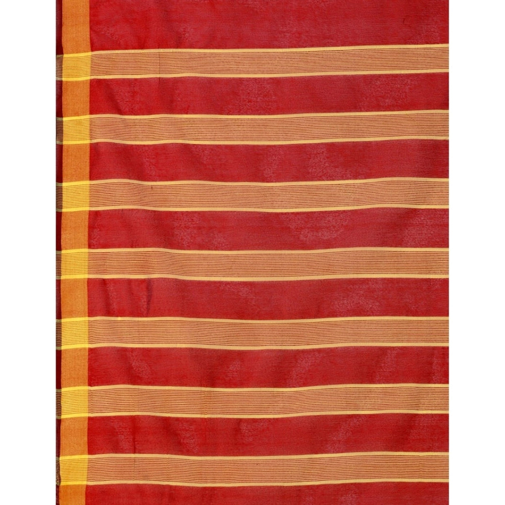 Red striped cotton silk saree with unstitched blouse, vibrant Indian women's wear