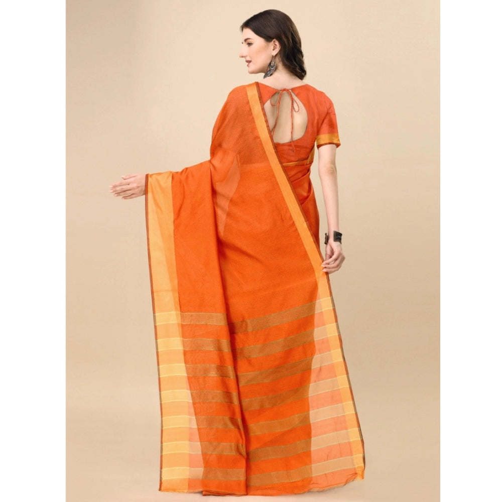 Orange cotton silk striped saree with unstitched blouse, vibrant and elegant fashion accessory for women