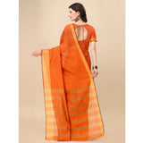 Orange cotton silk striped saree with unstitched blouse, vibrant and elegant fashion accessory for women