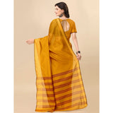Mustard cotton silk striped saree with unstitched blouse, 5.5Mtr for traditional Indian wear