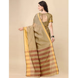 Cream cotton silk striped saree with unstitched blouse, versatile Indian women's fashion accessory
