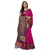 Purple-pink silk blend woven saree with unstitched blouse, vibrant Indian fashion accessory for women's traditional outfits