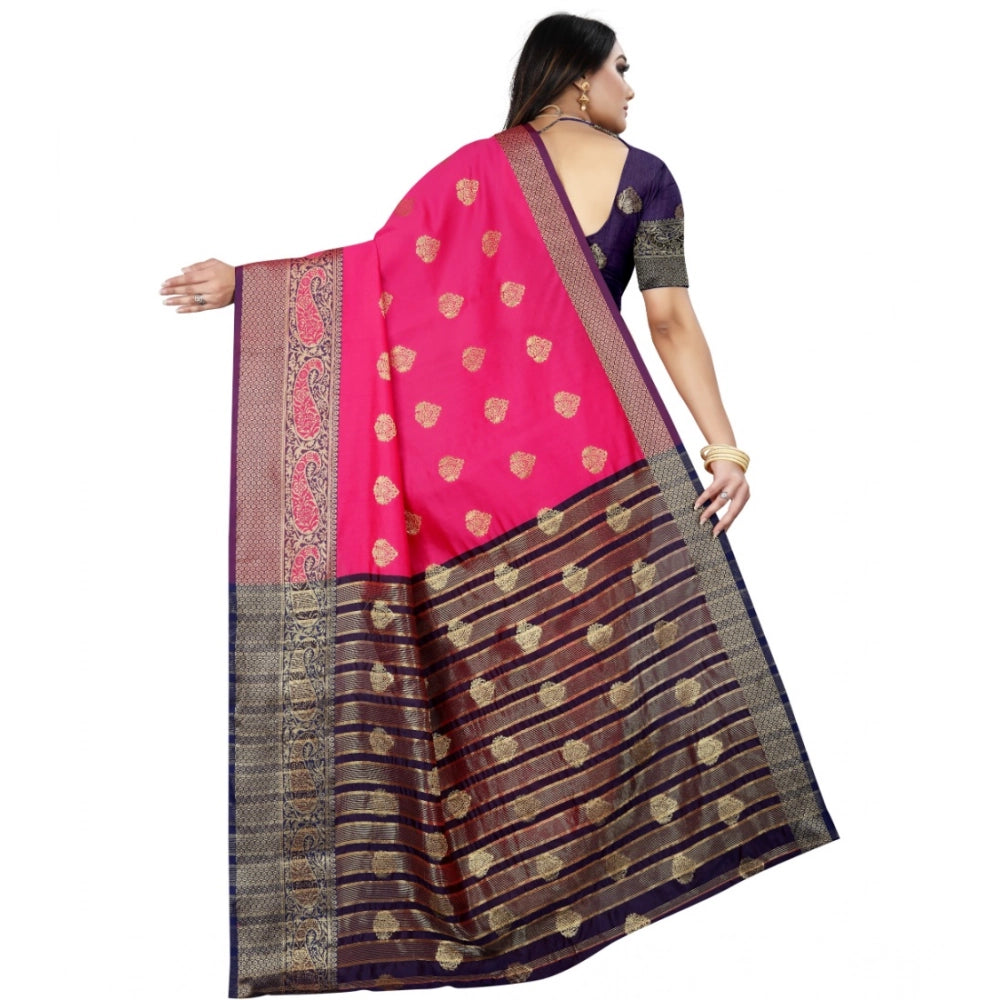 Purple-pink silk blend woven saree with unstitched blouse (5.5mtr) - elegant Indian women's fashion accessory