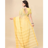 Women's Cotton Silk Striped Saree With Unstitched Blouse 5.5Mtr (Yellow)