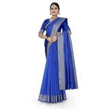 Women's Cotton Silk Self Design Saree With Unstitched Blouse 5.5Mtr (Blue)