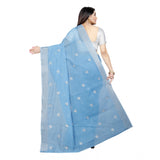 Women's Cotton Silk Embroidered Saree With Unstitched Blouse 5.5Mtr (Light Blue)