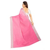 Women's Cotton Silk Self Design Saree With Unstitched Blouse 5.5Mtr (Pink)
