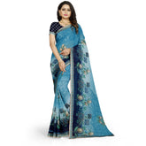 Women's Georgette Floral Print Saree With Unstitched Blouse 5.5Mtr (Light Blue)