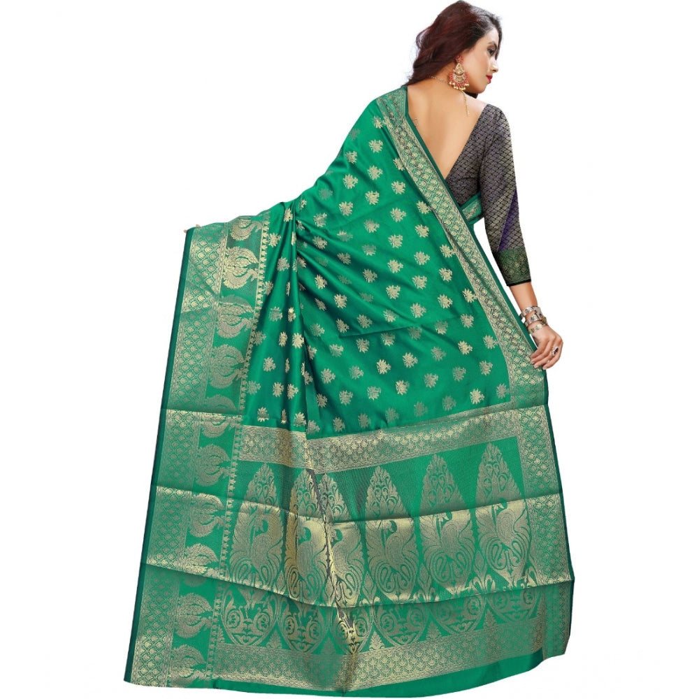 Green jacquard woven saree with unstitched blouse (5.5Mtr)